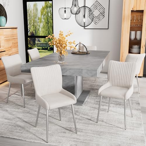 DUlVBPE Samt-Esszimmerstuhl, 6er-Set, luxuriös, Wohnzimmer, Schlafzimmer, Lounge-Stuhl mit Vier Silberne Metallstützbeinen, Lendenwirbelstütze,Beige DUlVBPE Samt-Esszimmerstuhl, 6er-Set, luxuriös, Wohnzimmer, Schlafzimmer, Lounge-Stuhl mit Vier Silberne Metallstützbeinen, Lendenwirbelstütze,Beige von DUlVBPE