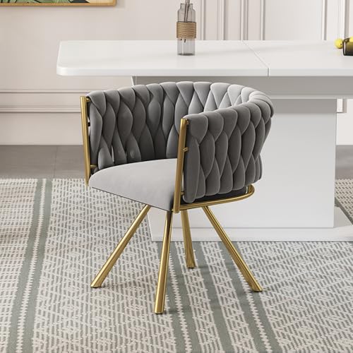 DUlVBPE Samt-Esszimmerstuhl, einzelner Heller Luxus-Wohnzimmer-Schlafzimmer-Drehstuhl, Freizeit-Drehstuhl mit Vier Stützbeinen aus Metall,Grau und Gold von DUlVBPE