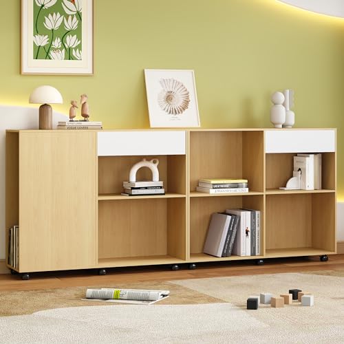 DUlVBPE Schränke, Aufbewahrungsschränke, mit Regalfächer, offene Fächer, Hohlschränke, 2 Schränke mit Rollen am Boden, frei kombinierbar, MDF + Spanplatte, Weiß + Helleichefarbe DUlVBPE Schränke, Aufbewahrungsschränke, mit Regalfächer, offene Fächer, Hohlschränke, 2 Schränke mit Rollen am Boden, frei kombinierbar, MDF + Spanplatte, Weiß + Helleichefarbe von DUlVBPE
