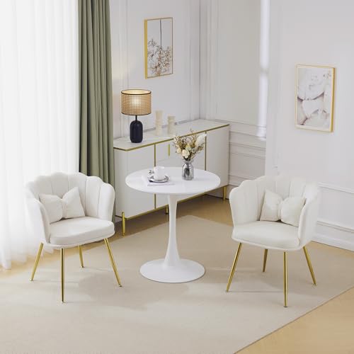 DUlVBPE Set mit 2 modernen Samt-Wohnzimmerstühlen, Badezimmerstühlen, gepolsterten Stühlen mit Blütenblatt-Rücken, vergoldeten Metallbeinen und Schmetterlingskissen für das Schlafzimmer-Esszimmer von DUlVBPE