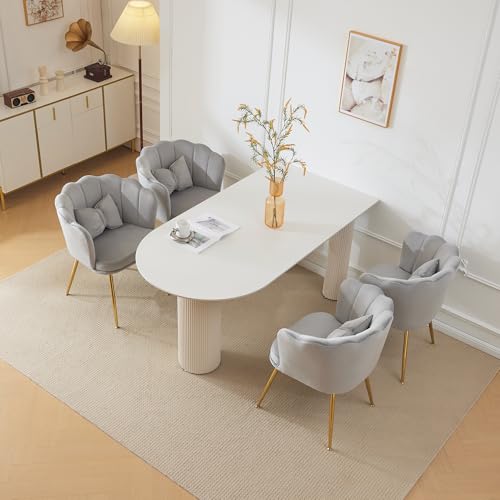 DUlVBPE Set mit 4 modernen Samt-Wohnzimmerstühlen, Badezimmerstühlen, gepolsterten Stühlen mit Blütenblatt-Rücken, vergoldeten Metallbeinen und Schmetterlingskissen für das Schlafzimmer-Esszimmer von DUlVBPE