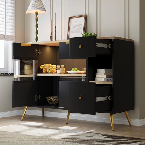 DUlVBPE Sideboard Esszimmer Wohnzimmer Aufbewahrungsschränke mit Glasschiebetüren und LED-Leuchten Holzanrichte Freistehende Schränke Buffetschränke Küchenmöbel Schwarz DUlVBPE Sideboard Esszimmer Wohnzimmer Aufbewahrungsschränke mit Glasschiebetüren und LED-Leuchten Holzanrichte Freistehende Schränke Buffetschränke Küchenmöbel Schwarz von DUlVBPE