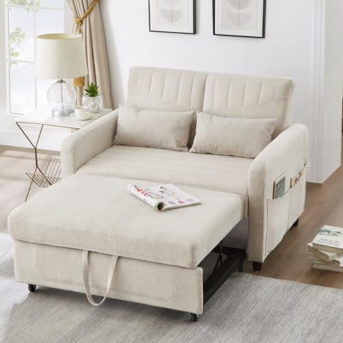 DUlVBPE [Sofabett mit Schlaffunktion] Zweisitzer-Klappsofa, ausziehbares Design, schlicht und modern, zeitgemäßer Stil, dreistufig verstellbare Rückenlehne, atmungsaktiver Baumwoll-Leinen-Stoff von DUlVBPE