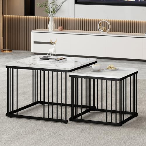 DUlVBPE Stilvolles 2-teiliges Couchtisch-Set, quadratische Tische in 60 * 60 * 45cm & 45 * 45 * 40cm, hochglänzende Marmoroptik, höhenverstellbare Füße, bis 30kg belastbar,Hochglanz-Kombi-Couchtisch DUlVBPE Stilvolles 2-teiliges Couchtisch-Set, quadratische Tische in 60 * 60 * 45cm & 45 * 45 * 40cm, hochglänzende Marmoroptik, höhenverstellbare Füße, bis 30kg belastbar,Hochglanz-Kombi-Couchtisch von DUlVBPE
