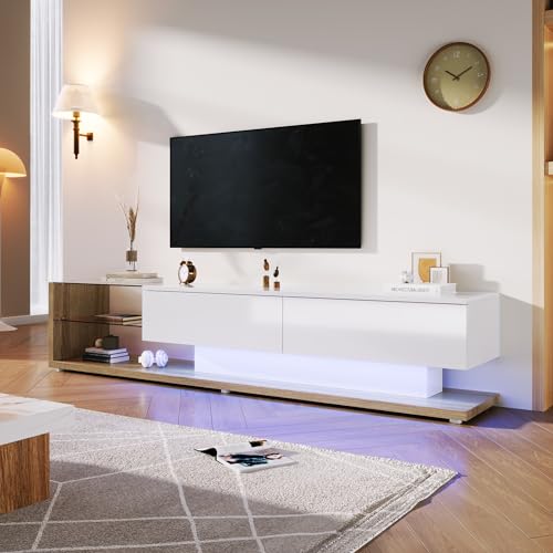DUlVBPE TV-Schränke, Lowboards, Kombination aus Hochglanzweiß und Holzfarben. Glastrennwände und Variable LED-Beleuchtung. Es kombiniert natürlichen Landhausstil mit modernem Design. DUlVBPE TV-Schränke, Lowboards, Kombination aus Hochglanzweiß und Holzfarben. Glastrennwände und Variable LED-Beleuchtung. Es kombiniert natürlichen Landhausstil mit modernem Design. von DUlVBPE