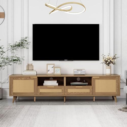 DUlVBPE TV-Ständer, 200 * 37 * 49 cm, Kunststoff Rattan Design TV-Ständer, Massivholz Füße, Rattan TV-Panel DUlVBPE TV-Ständer, 200 * 37 * 49 cm, Kunststoff Rattan Design TV-Ständer, Massivholz Füße, Rattan TV-Panel von DUlVBPE