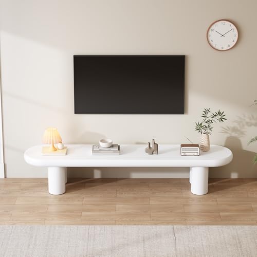 DUlVBPE Weißer 160 x 40 x 40 cm großer TV-Schrank, moderner TV-Tisch im minimalistischen Stil mit 4 stabilen Stützbeinen, geeignet für Fernseher bis zu 65 Zoll von DUlVBPE