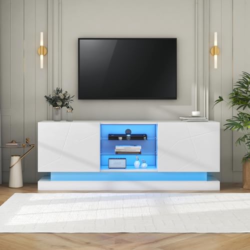 DUlVBPE Weißer mattierter TV-Ständer - 1,6 Meter Länge, Verstellbare Glasablage, 70 Zoll Platz, Stilvolle Aufbewahrung mit Silent Hinges DUlVBPE Weißer mattierter TV-Ständer - 1,6 Meter Länge, Verstellbare Glasablage, 70 Zoll Platz, Stilvolle Aufbewahrung mit Silent Hinges von DUlVBPE
