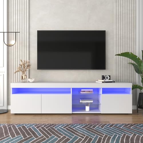 DUlVBPE Weißer moderner TV-Schrank, helles Panel, Variable LED-Beleuchtung, Wohn- und Esszimmer 180cm von DUlVBPE