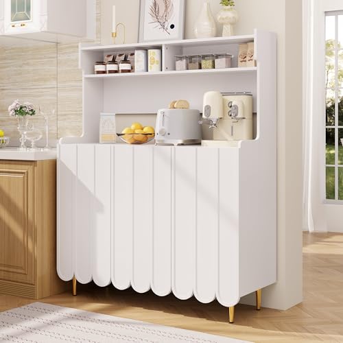 DUlVBPE Weißes Sideboard (120 x 40 x 151 cm), Anrichte Küche, moderner und Schlichter Stil, offenes Ablageregal-Design, das einen aufgeräumten Küchen- und Essbereich schafft von DUlVBPE