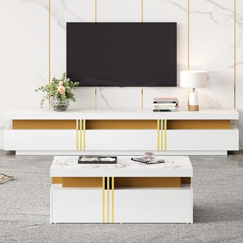 DUlVBPE Weißes TV-Wandschrank-Set, Wohnzimmer-Wandschrank-Set, Couchtisch + TV-Schrank, multifunktionales Aufbewahrungsset DUlVBPE Weißes TV-Wandschrank-Set, Wohnzimmer-Wandschrank-Set, Couchtisch + TV-Schrank, multifunktionales Aufbewahrungsset von DUlVBPE