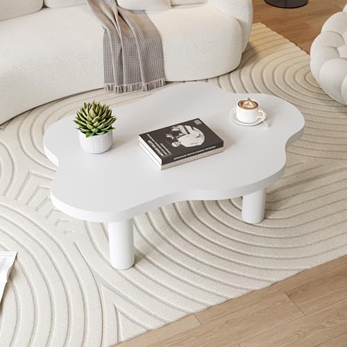 DUlVBPE Wolken-Couchtisch, weißer Couchtisch für das Wohnzimmer, unregelmäßiger Cartoon-Couchtisch für den Innenbereich, moderner dreibeiniger Beistelltisch (weiß) von DUlVBPE