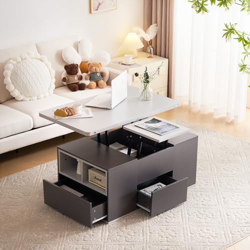Hebbarer Multifunktions-Couchtisch,Tischplatte öffnet Sich zu 2 Tischen, Dunkelgrau + Hellgrau, große Kapazität, Moderne Wohnzimmermöbel, Büro Esstisch Beistelltisch Multifunktionstisch Hebbarer Multifunktions-Couchtisch,Tischplatte öffnet Sich zu 2 Tischen, Dunkelgrau + Hellgrau, große Kapazität, Moderne Wohnzimmermöbel, Büro Esstisch Beistelltisch Multifunktionstisch von DUlVBPE