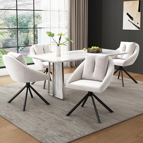 Moderner Beiger Samtstuhl, stilvoller und bequemer drehbarer Esszimmerstuhl, atmungsaktiver Samtstoff, ergonomisches Design, eleganter Grauer Drehstuhl-Vier Stühle von DUlVBPE