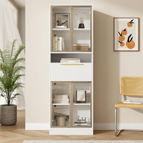 Moderner Weißer Hochschrank mit 16-Farb-LED & Bluetooth – 60×35×180cm – Vitrine mit Glasfront & Schublade – Stauraum & Beleuchtung für Wohnzimmer, Büro oder Schlafzimmer – MDF & Sicherheitsglas Moderner Weißer Hochschrank mit 16-Farb-LED & Bluetooth – 60×35×180cm – Vitrine mit Glasfront & Schublade – Stauraum & Beleuchtung für Wohnzimmer, Büro oder Schlafzimmer – MDF & Sicherheitsglas von DUlVBPE