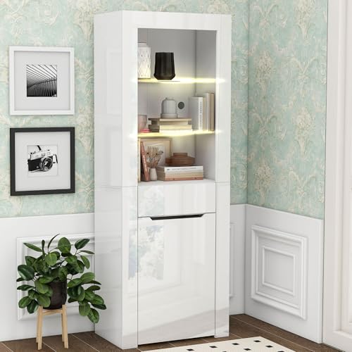Vitrine mit LED-Lichtern Bücherschrank Aktenschrank Standvitrine Aufbewahrungsschrank mit Regalen Vitrinenschrank Küchenschrank Bücherschrank für Küche Wohnzimmer Vitrine mit LED-Lichtern Bücherschrank Aktenschrank Standvitrine Aufbewahrungsschrank mit Regalen Vitrinenschrank Küchenschrank Bücherschrank für Küche Wohnzimmer von DUlVBPE