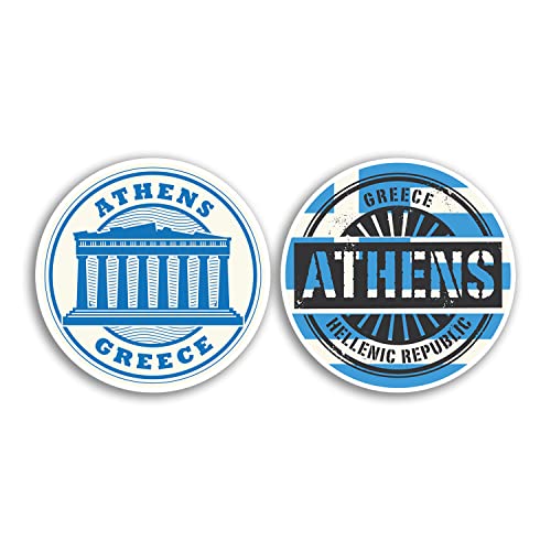 2 x 10 cm Athens Vinyl-Aufkleber – Griechenland Griechischer Tempel Antike Reise Stadt Blau Geschenk #78532 von DV DESIGN
