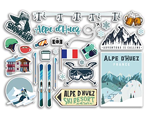 A5 Aufkleberbogen Alpe d'Huez Vinyl Aufkleber – Frankreich Französisch Skigebiet Berge Snowboard Urlaub Flagge Reise Schnee Sport Gepäck Scrapbooking #79051 von DV DESIGN