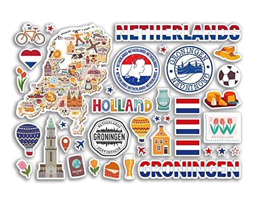 A5 Stickerbogen Groningen Sehenswürdigkeiten Vinyl Aufkleber – Niederlande Niederlande Niederlande Briefmarken Skyline Flagge Reise Urlaub Stadt Scrapbook Ästhetisch #80479 von DV DESIGN