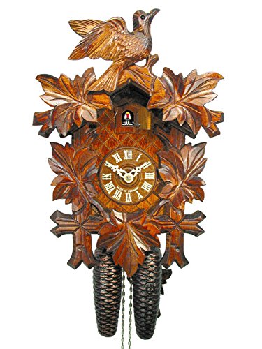 Schwarzwälder Kuckucks-Uhr/Schwarzwald-Uhr (original, Zertifiziert), 8-Tage-Werk, mechanisch, 5 Laub-Blätter, 1 Vogel, Kukusuhr, Kukuksuhr, Kuckuksuhr (schönes Weihnachts-Geschenk) von DV-Marketing, Schwarzwälder Kuckucksuhren