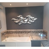 Große Silver Wave Metall Wand Skulptur Moderne Aluminium Kunst Platten von DV8Studio