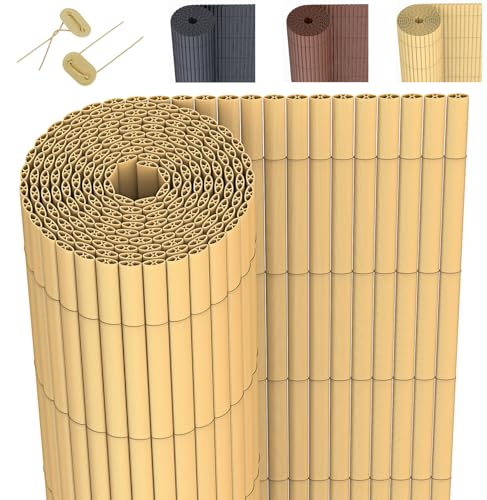 DVAURLIAN PVC Sichtschutzmatte, Balkon Sichtschutz mit Kabelbindern, Sichtschutzzaun Wasserdicht Windschutz für Garten, Balkon und Terrasse (Bambusgelb, 80x500cm) von DVAURLIAN