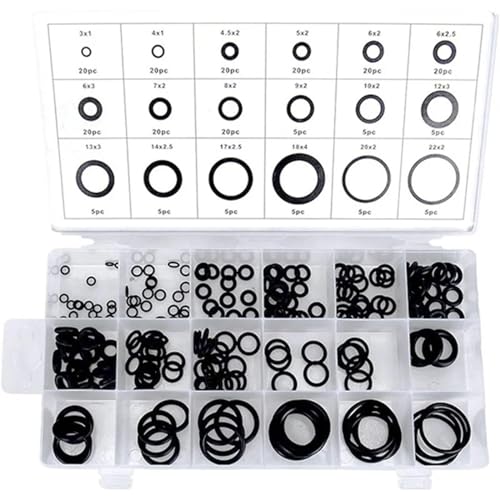 225-teiliges O-Ring-Sortiment aus Gummi mit Ölbeständigkeit, O-Ring-Unterlegscheibe, Dichtungen, Wasserdichtigkeit, verschiedene Größen, mit Kunststoffbox-Kit-Set von DVFMR