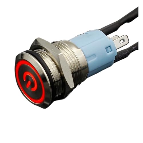 Metall-Drucktastenschalter mit leichtem 16-mm-Flachkopf, selbstrückstellend, wasserdichter 5-V-Drucktasten-LED-Metallschalter(Red,48V) von DVFMR