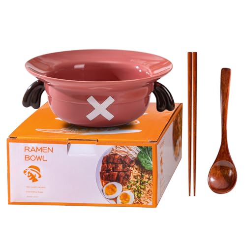 DVJEPJ Strohhut Ramen Schüssel (Keramikschale + Holzlöffel + Essstäbchen) für Anime Fans von DVJEPJ