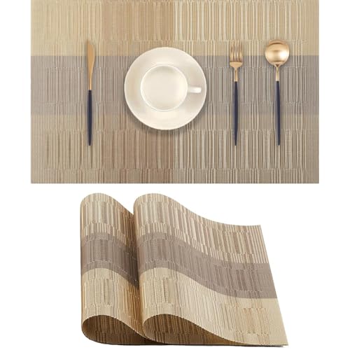DVLOL Gold Tischsets 2er Set - Hitzebeständige rutschfeste Platzsets für Esstisch, Waschbare langlebige PVC-Vinyl gewebte Tischmatten (Gold, 2) von DVLOL