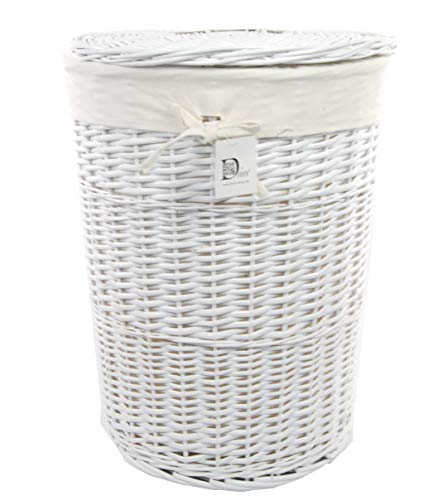 DVier Wäschekorb Wäschesammler Wäschetruhe Wäscheständer Weide Weiß rund mit Bezug Deckel D.46 H.62 von DVier