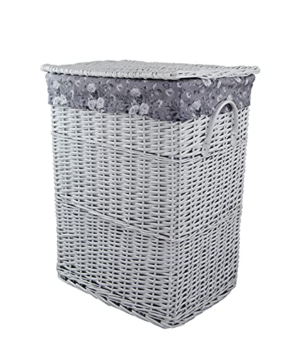 Wäschekorb Wäschetruhe Weide weiß Blumenmuster grau 40x30 H.55 von dvier