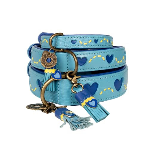 Dog with a Mission - Hundehalsband XL | Sky | Blau mit Herzen | Boho und Hippie | Ideal für große Hunde | Handgemacht | Modisch und Bunt | Aus weichem Echtes Leder | 4 cm Breit Dog with a Mission - Hundehalsband XL | Sky | Blau mit Herzen | Boho und Hippie | Ideal für große Hunde | Handgemacht | Modisch und Bunt | Aus weichem Echtes Leder | 4 cm Breit von Dog with a Mission