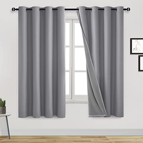 DWCN 100 % Verdunkelungsvorhänge und Vorhänge, 183 cm lang, 2 Paneele für Schlafzimmer, wärmeisoliert mit schwarzem Futter für Wohnzimmer/Schlafzimmer/Küche (Schwarzgrau, 132 cm Bx182.9 cm L) von DWCN