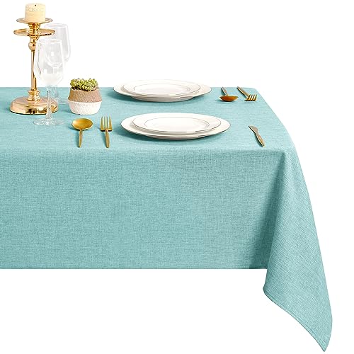 DWCN Aqua Tischdecke Leinenoptik Abwaschbar Tischwäsche Wasserabweisend Tischtuch für Esszimmer, Garten, Party, Hochzeiten oder Haushalt,135x200cm von DWCN