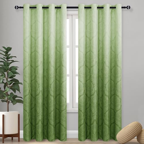 DWCN Avocado Green Ombre Raumverdunkelungsvorhänge für Schlafzimmer – Damast-Muster, wärmeisoliert, Ösenvorhänge für Wohnzimmer, Set mit 2 Farbverlaufsfenstern, 132 x 213 cm lang von DWCN