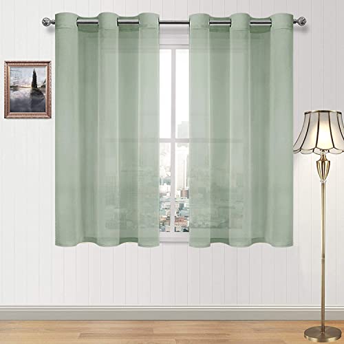 DWCN Bean Green Transparente Vorhänge für Wohnzimmer Schlafzimmer – Kunstleinen-Optik Voile-Vorhänge Ösen oben Fenstervorhang Panel 117 x 137 cm Länge, 2er Set Paneele von DWCN