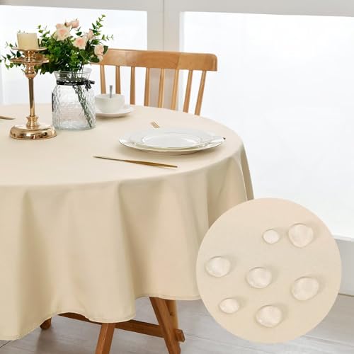 DWCN Beige Tischdecke,Rund 140cm,Fleckschutz Abwaschbar Tischwäsche Wasserdicht Tischtuch für Esszimmer,Garten,Party,Hochzeiten oder Haushal von DWCN