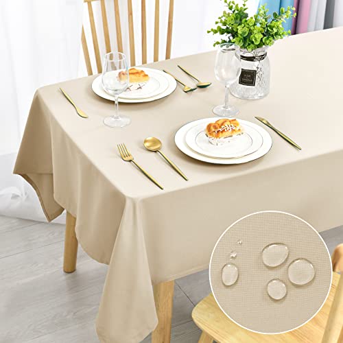 DWCN Beige Tischdecke 130x160cm Fleckschutz Abwaschbar Tischwäsche Wasserdicht Tischtuch für Esszimmer, Garten, Party, Hochzeiten oder Haushalt von DWCN