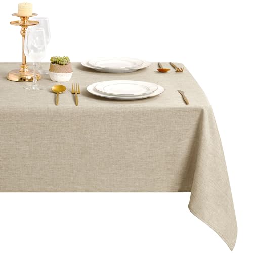 DWCN Beige Tischdecke Leinenoptik Abwaschbar Tischwäsche Wasserabweisend Tischtuch für Esszimmer, Garten, Party, Hochzeiten oder Haushalt,110x140cm von DWCN