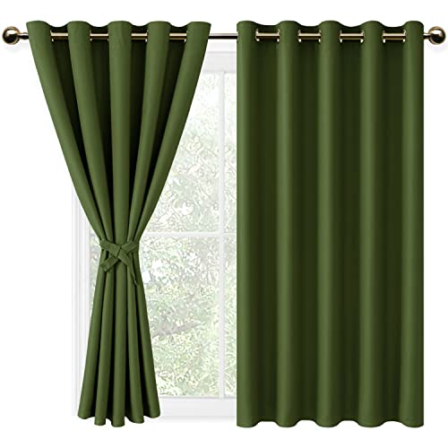 DWCN Blickdichte Vorhänge Verdunkelungsgardinen mit Ösen 2 Stücke Thermogardine für Wohnzimmer,Schlafzimmer,Olive Grün,137x167cm(HxB) von DWCN