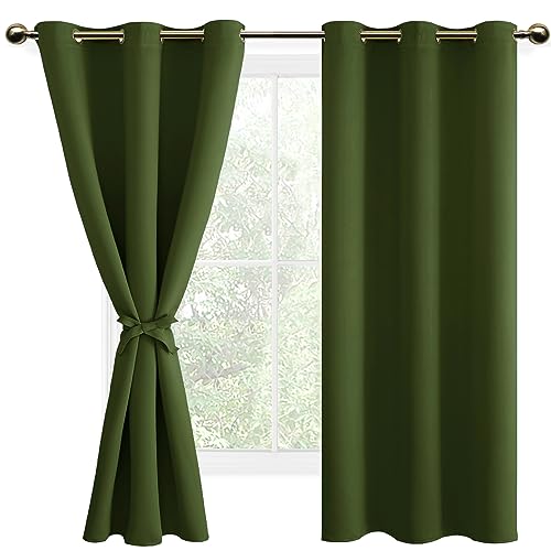 DWCN Blickdichte Vorhänge Verdunkelungsgardinen mit Ösen 2 Stücke Thermogardine für Wohnzimmer,Schlafzimmer,Olive Grün,183x117cm(HxB) von DWCN