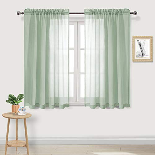 DWCN Bohnengrüne transparente Vorhänge, halbtransparent, Voile-Stangen-Taschenvorhänge, für Schlafzimmer und Wohnzimmer, 106,7 x 114,3 cm lang, 2 Stück von DWCN