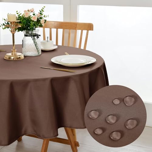 DWCN Braun Tischdecke,Rund 120cm,Fleckschutz Abwaschbar Tischwäsche Wasserdicht Tischtuch für Esszimmer,Garten,Party,Hochzeiten oder Haushal von DWCN