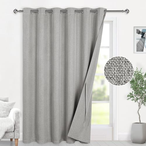 DWCN Farmhouse Total Blackout Leinenvorhänge für Glasschiebetür, Raumteiler-Vorhänge für Wohnzimmer, Schlafzimmer, extra breite Vorhänge, 244 cm, 2 Paneele – 254 x 244 cm, Steingrau von DWCN