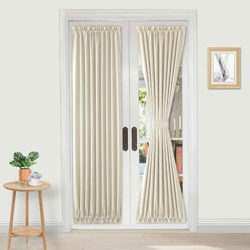 DWCN Französische Türvorhänge – Stangentasche Thermo-Verdunkelungsvorhang für Türen mit Glasfenster, Küchen- und Terrassentüren für Privatsphäre, 1 Vorhang mit Raffhalter, Biscotti Beige von DWCN