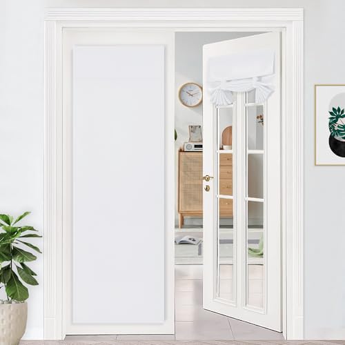 DWCN French Door Curtains Tie Up Thermal Insulated Block Light Tricia Window Door Panels Room Darkening Door Curtain with Adhesive Tape for Sidelight Door, Set of 1 Panel, 66x68 Inch,Greyish White von DWCN