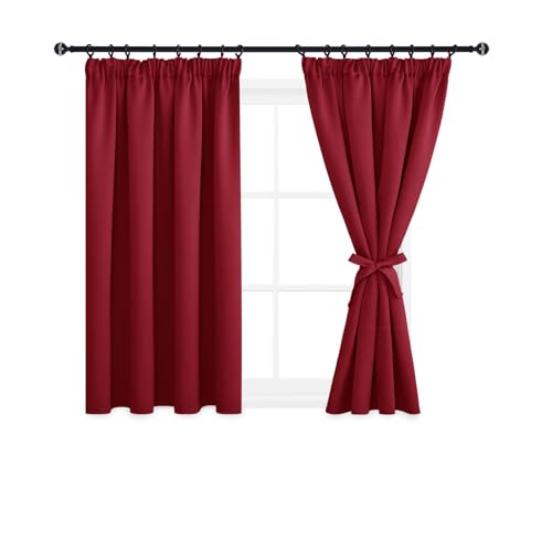DWCN Gardinen Blickdicht Vorhänge mit Kräuselband 2er Set H145 x B140 cm, Verdunklungsvorhänge mit Vorhang-Krawatten, Vorhänge Wohnzimmer Schlafzimmer Thermogardine Kälteschutz Wämreisolierende, Rot von DWCN