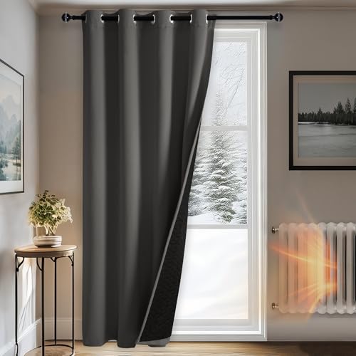 DWCN Gardinen mit Ösen Vorhang Blickdicht Doppellagige Winter Kälteschutzvorhang Thermovorhang kälteschutz Vorhänge Wohnzimmer Türvorhang, 1 Stück Lärmschutzvorhang, Dunkelgrau, 215x132cm(HxB) von DWCN
