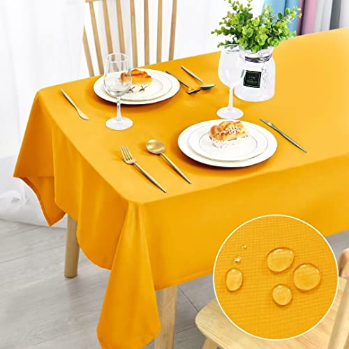 DWCN Gelb Tischdecke Fleckschutz Abwaschbar Tischwäsche Wasserdicht Tischtuch für Esszimmer, Garten, Party, Hochzeiten oder Haushalt,130x160cm von DWCN